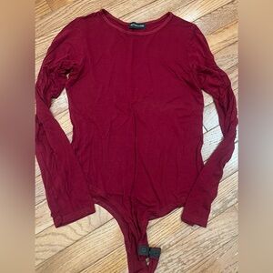 Pretty Little Thing  Deep Red Long Sleeve Bodysuit Size 8